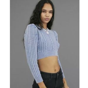 NWT UO Cropped Cable Baby Blue Knit Sweater xs